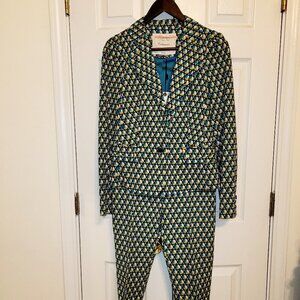 Anthropologie Cartonnier 2PC Limited Edition Green/White Geometric Print Suit, B